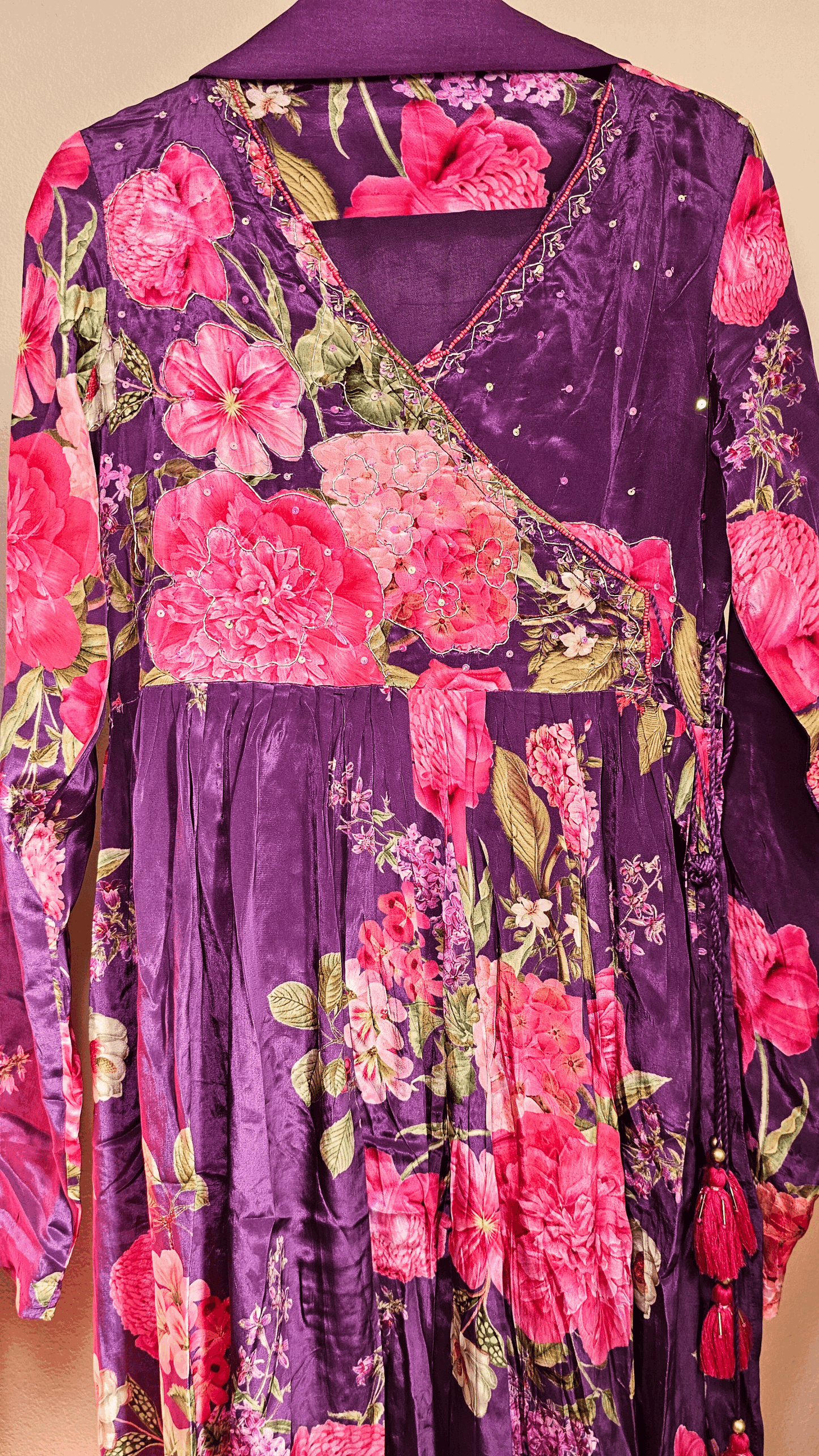 tara purple floral print crepe angrakha