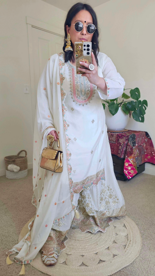PRIYA SHARARA OFF-WHITE