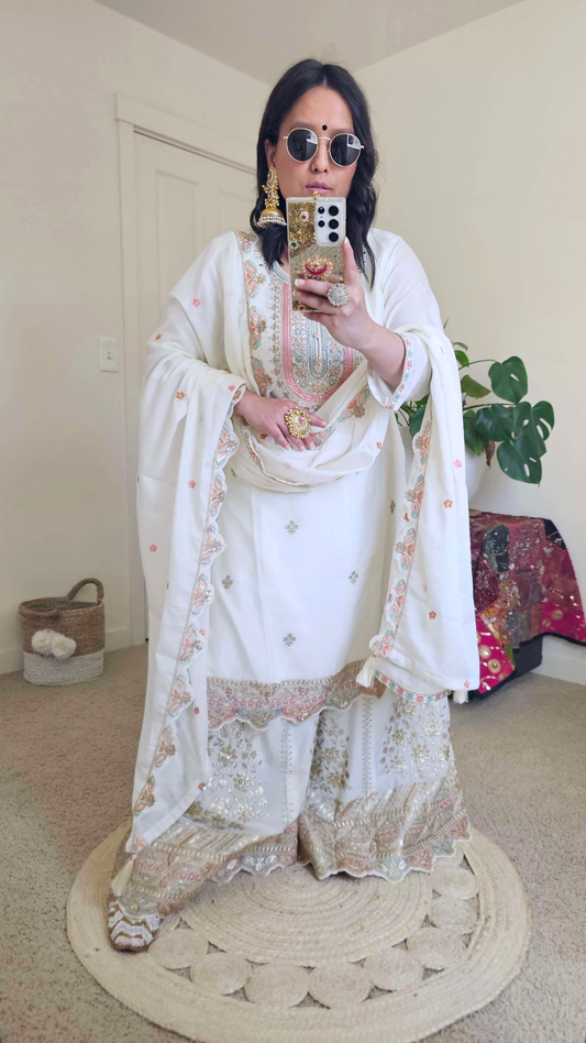 PRIYA SHARARA OFF-WHITE